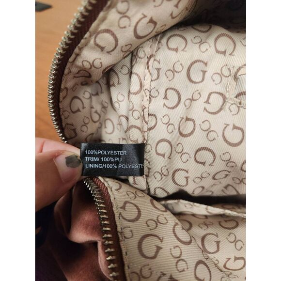 Guess small velvet feel pink backpack with black straps and pom. Measures approx - Picture 12 of 12